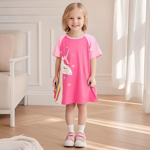 Toddlers & Kids Magical Unicorn Raglan Dress - Yarafly