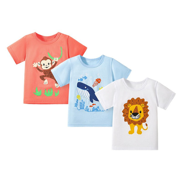 Toddler & Kids Animal Print Short Sleeve T-Shirts – Individual or 3-Pack - Yarafly