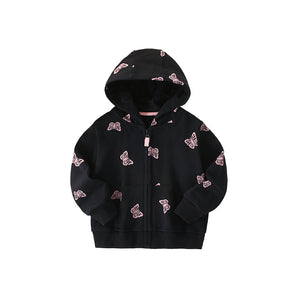 Toddler & Kids Black Butterfly Print Zip-Up Hoodie Jacket (2T-7T)