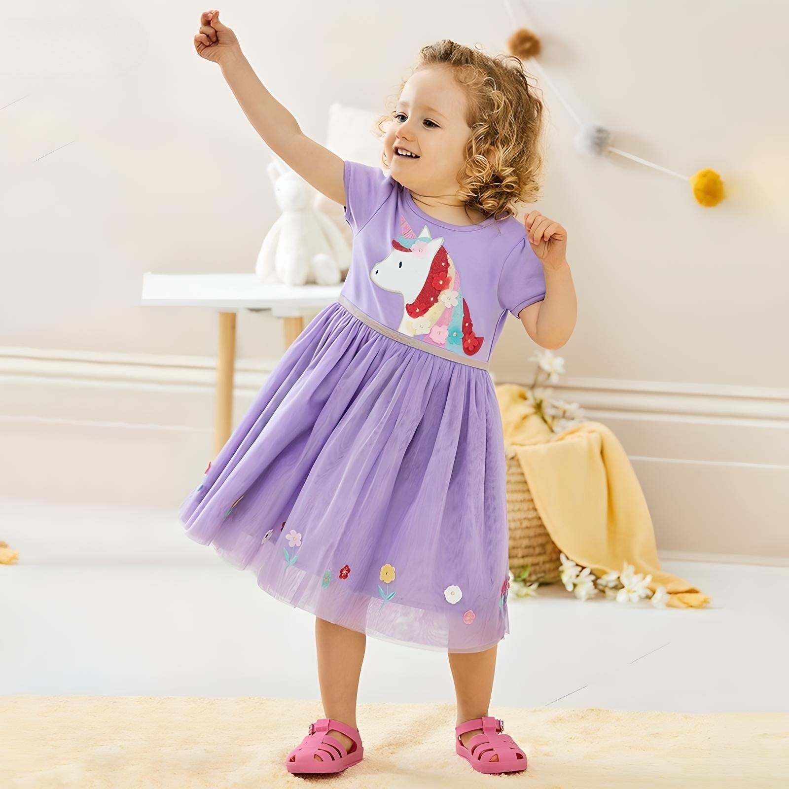 unicorn purple dress Purple Floral Unicorn Milk Silk Tank Dress 2T
