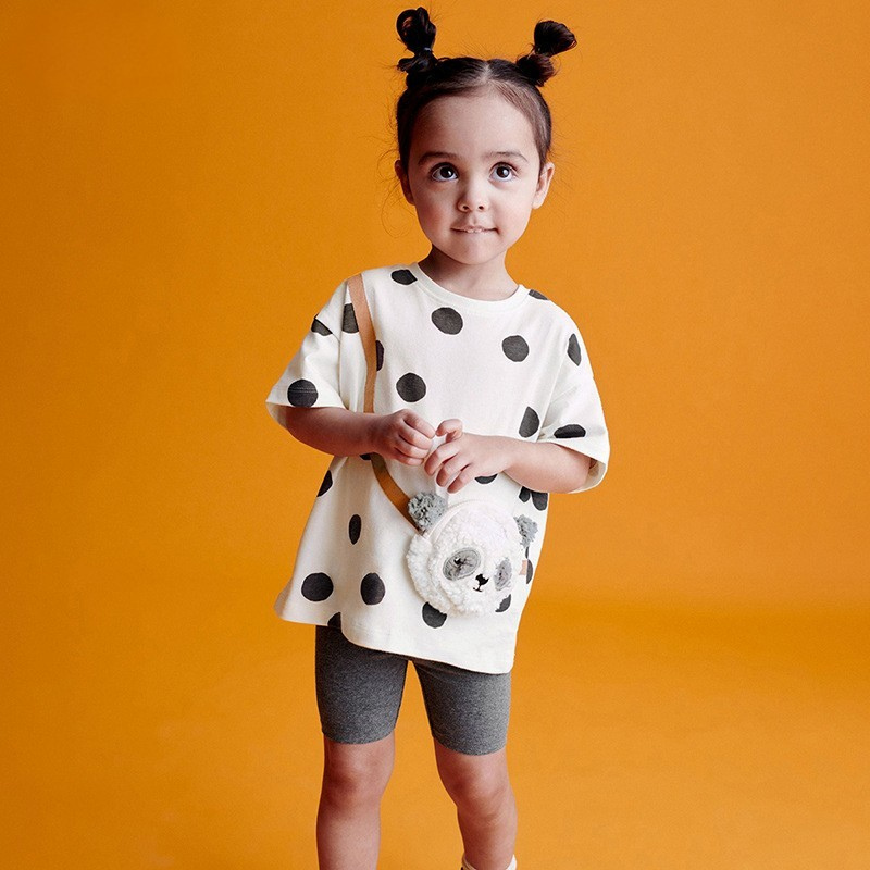 toddler girl polka dot panda pocket t-shirt and shorts set Yarafly