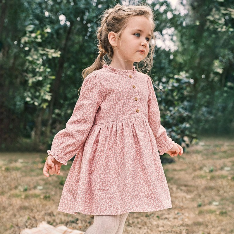 toddler girl pink floral long sleeve dress for fall Yarafly