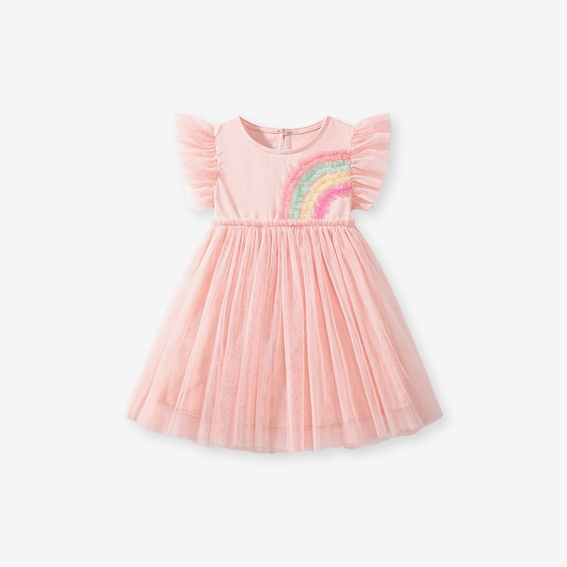 Toddler girl in a rainbow tulle birthday party dress by Yarafly