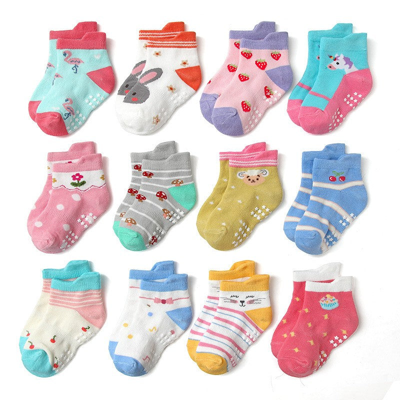 Adelaide toddler girls anti-slip ankle socks 6-pack colorful grip socks
