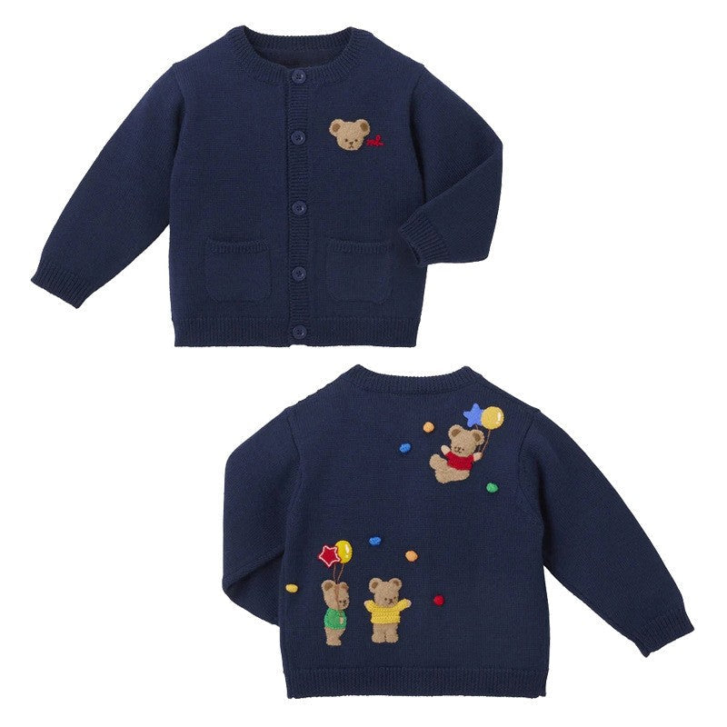 toddler boy navy blue bear embroidered cardigan sweater 2T-6T Yarafly