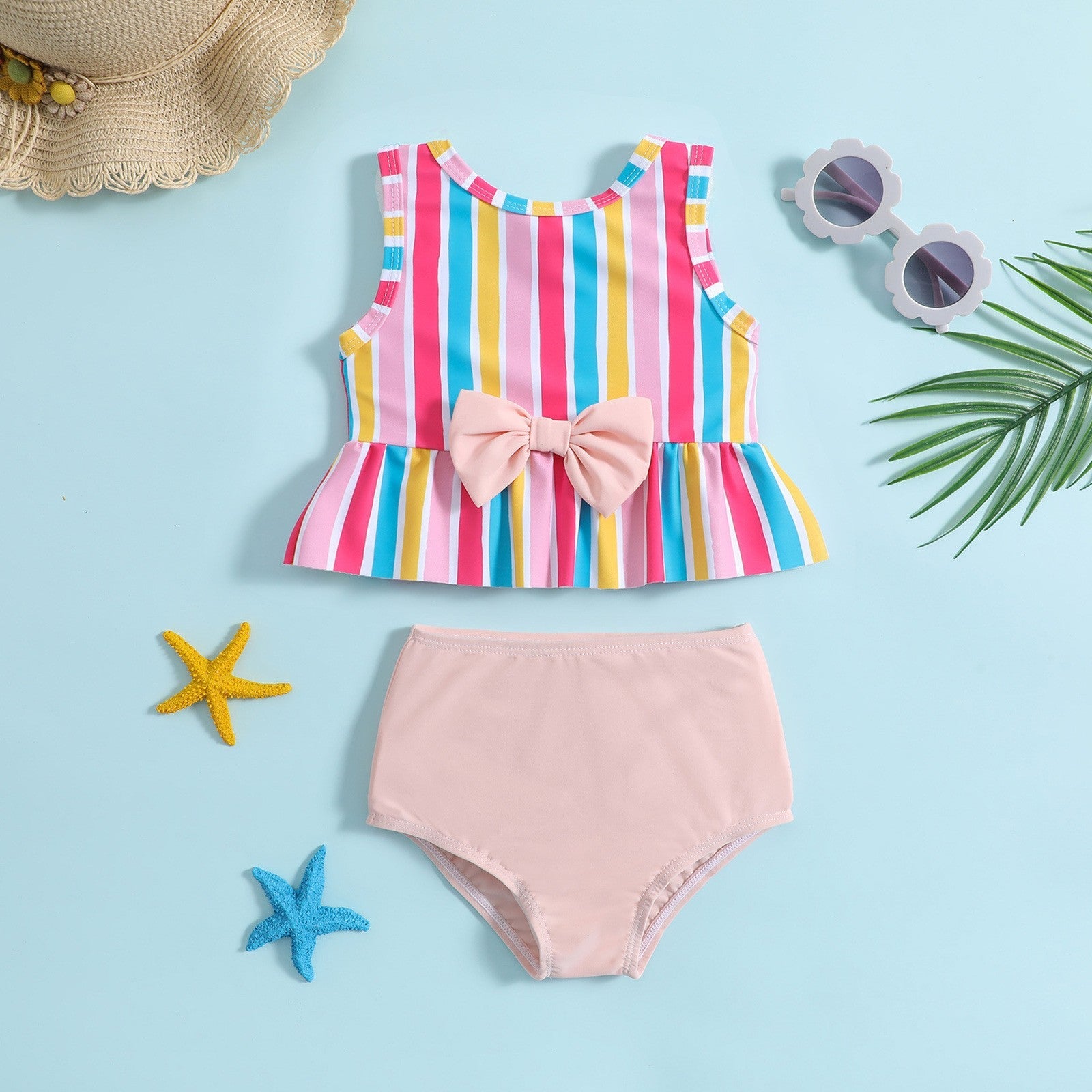 toddler girl rainbow stripe bow bikini swimsuit set Yarafly