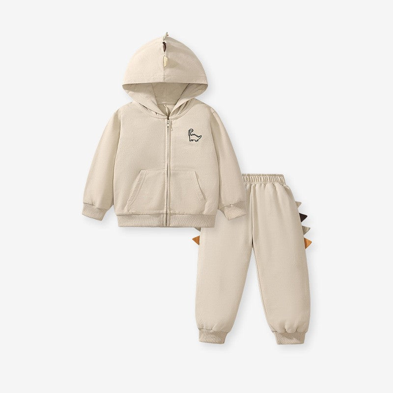 toddler boy beige dinosaur hoodie and pants set 2T to 7T Yarafly