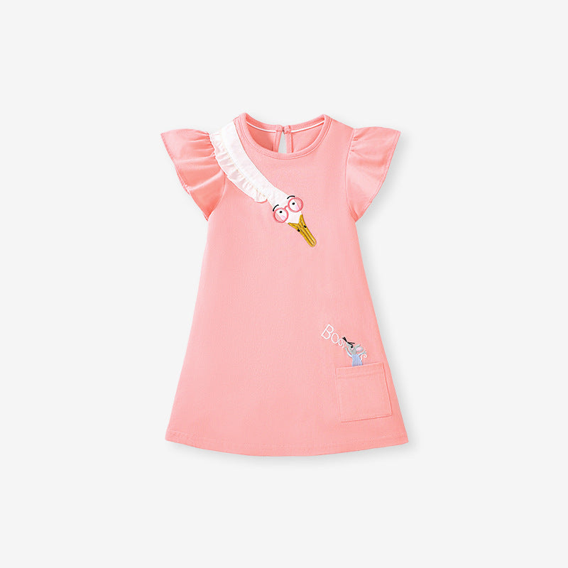Toddler girl in pink goose embroidered ruffle dress for fall family photos, sizes 2T-7T, Yarafly