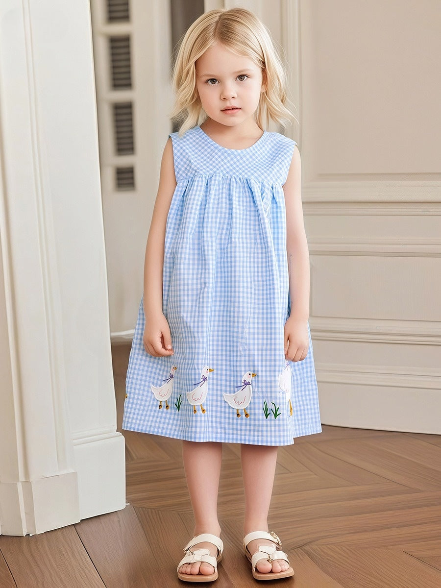 toddler girl gingham dress with duck family parade print Yarafly