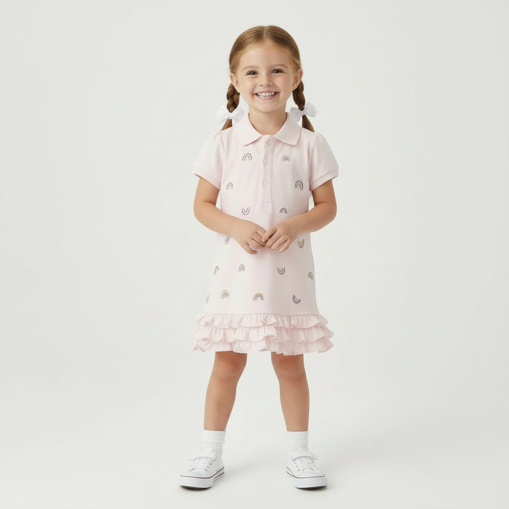 toddler girl rainbow ruffle polo dress pink 4T Yarafly