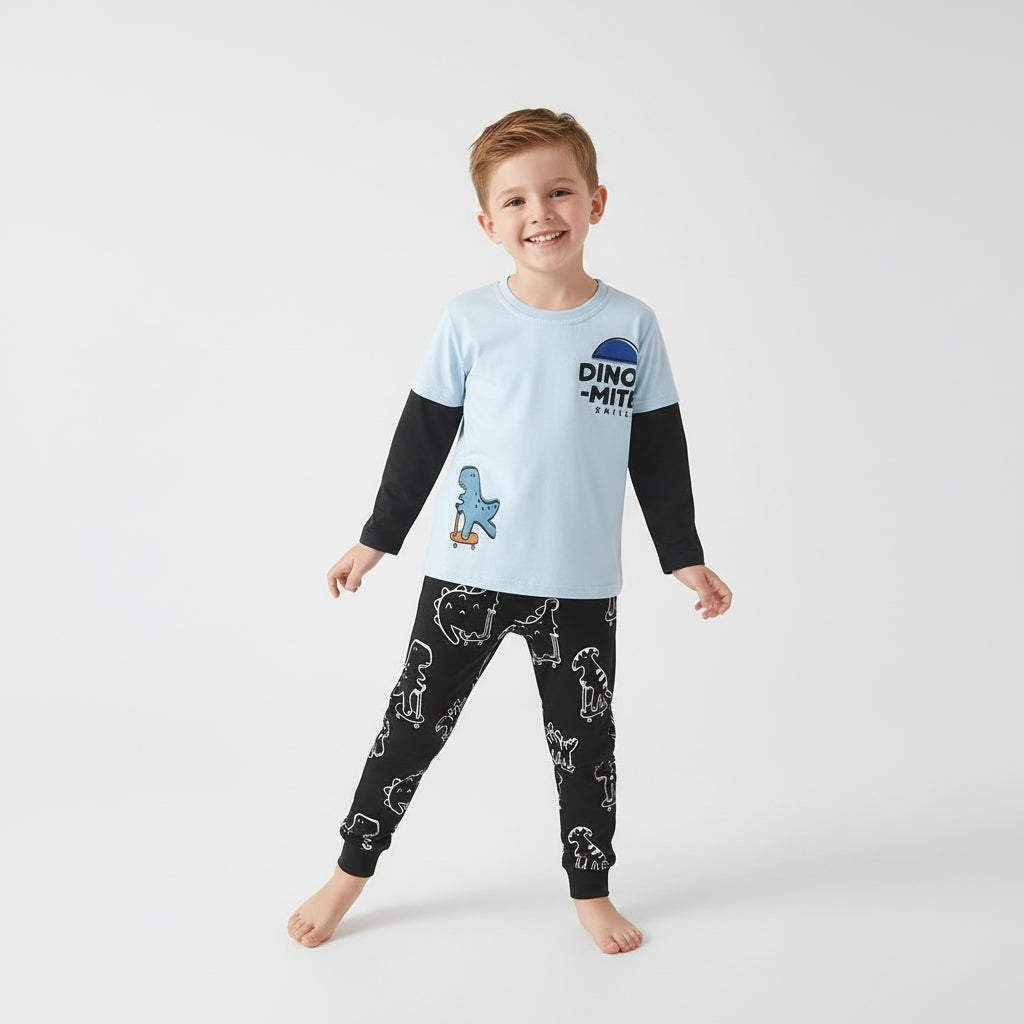 Boys Dino-Mite long sleeve two-piece toddler pajama set 3T-8T Yarafly