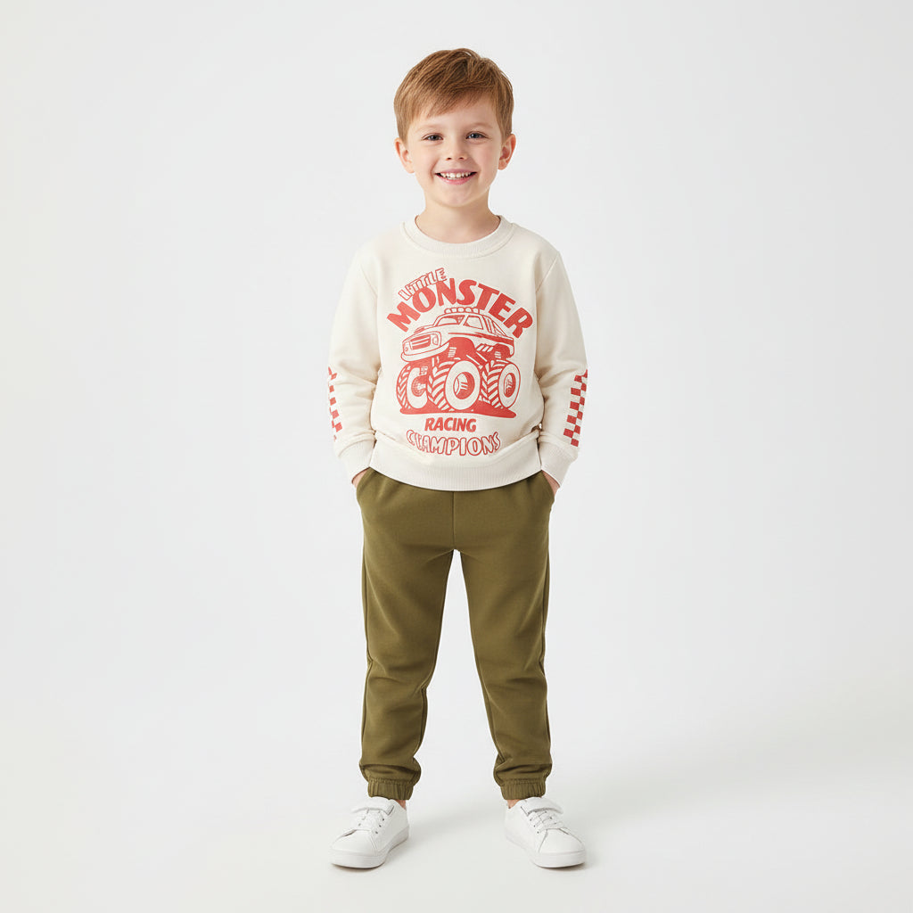 Toddler boy little monster racing two-piece summer outfit 3T-8T Yarafly