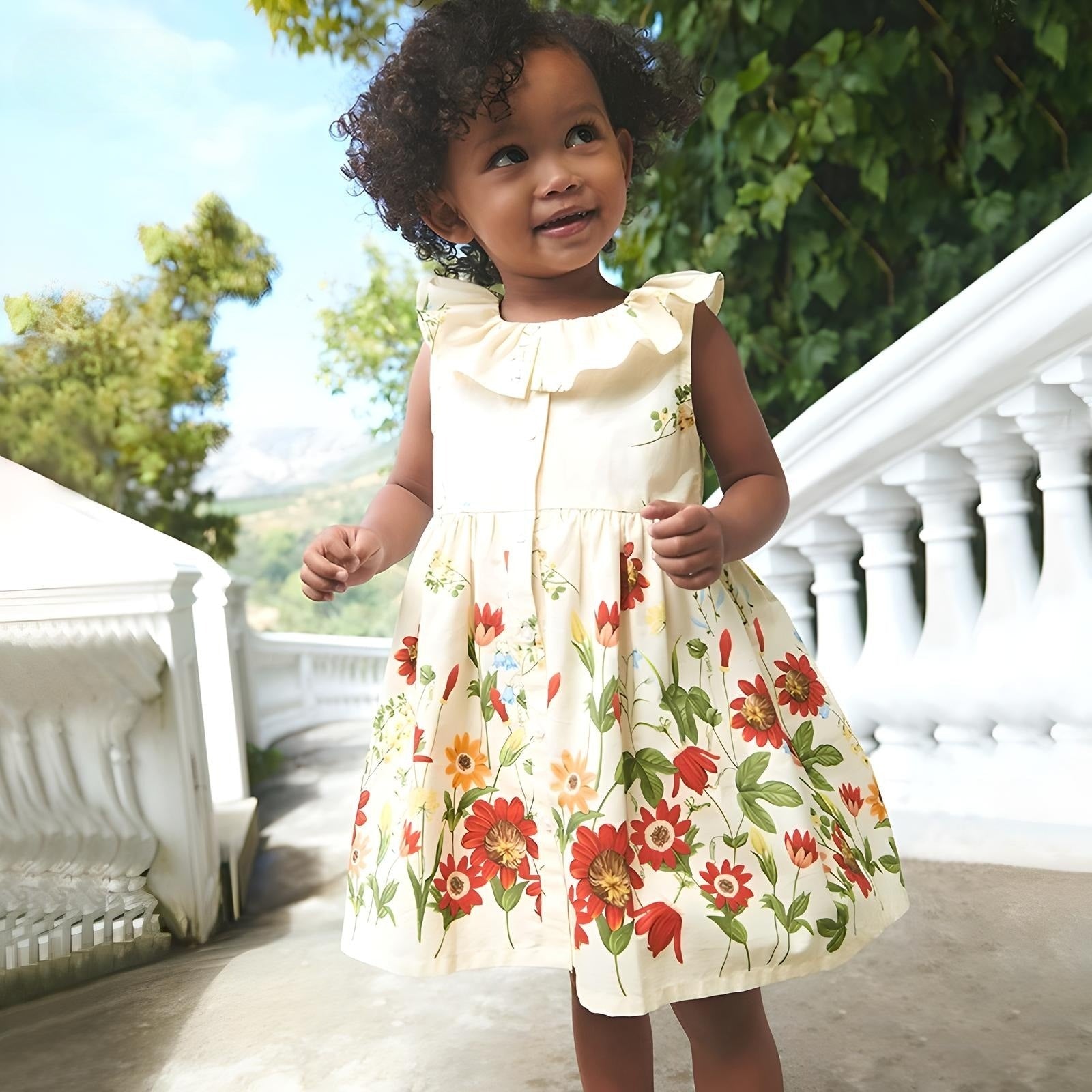 toddler girl garden ruffle collar floral dress summer 2T-7T Yarafly