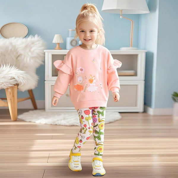 Toddler & Kids Bunny Ballerina Sweatshirt with Colorful Floral Leggings Outfit