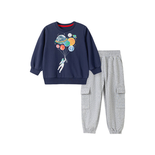 Toddler & Kids Astronaut Space Sweatshirt with Grey Cargo Jogger Pants Outfit - Yarafly