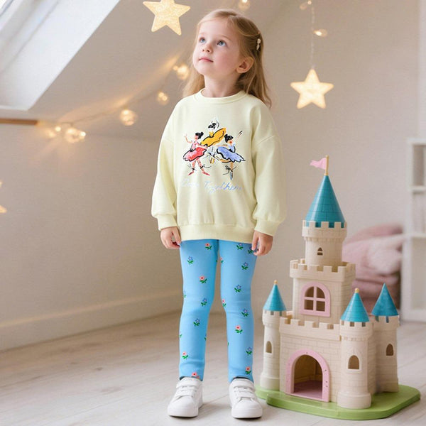 Toddler & Kids Ballerina Sweatshirt and Blue Floral Leggings Outfit