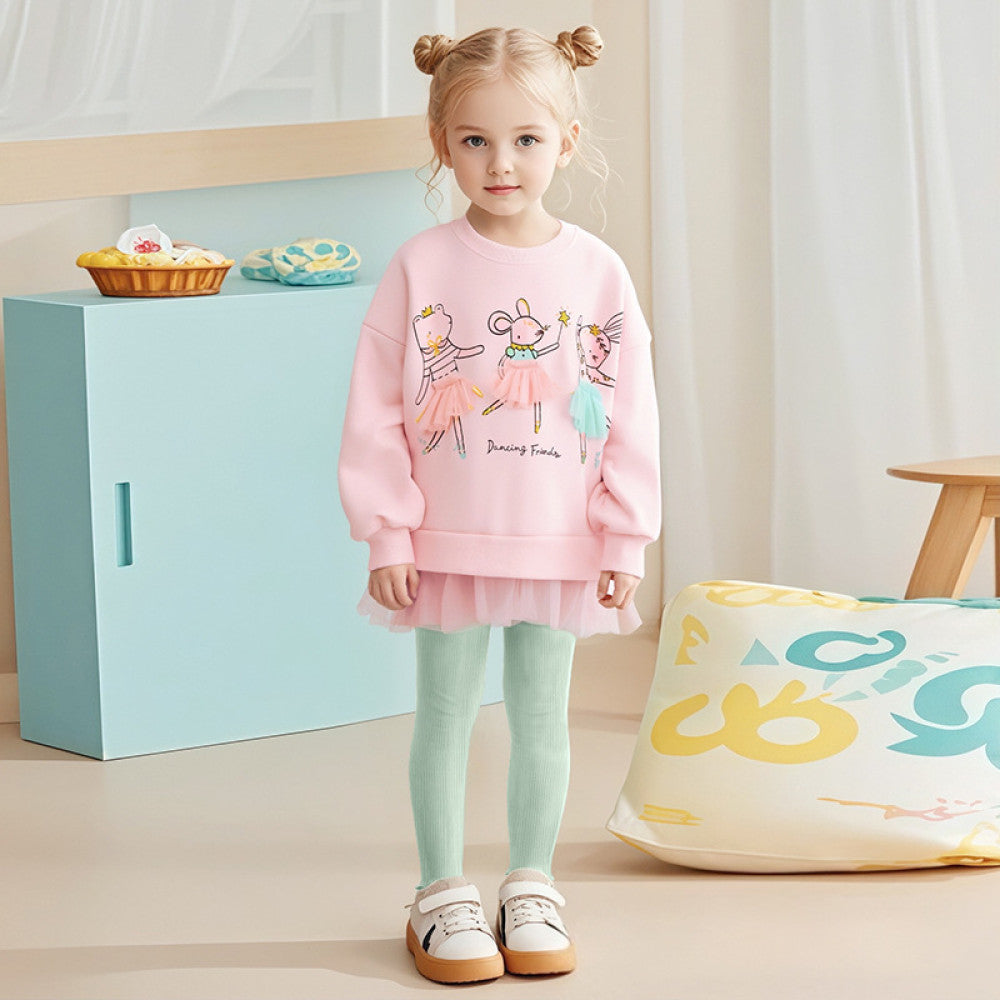Little maven autumn new girls suit European and American style plus velvet children s suit watermark cartoon girl suit image 3