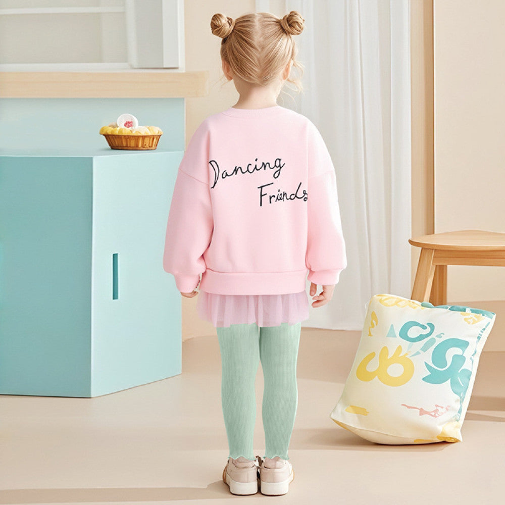 Little maven autumn new girls suit European and American style plus velvet children s suit watermark cartoon girl suit image 3