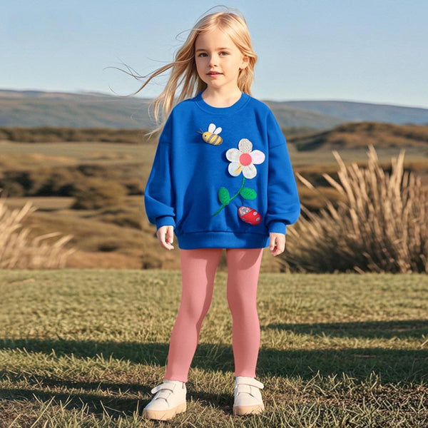 Toddler & Kids Bee and Flower Sweatshirt with Pink Leggings Outfit - Yarafly