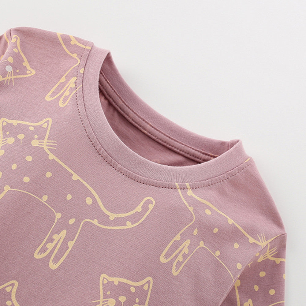 Toddler & Kids Mauve Cat Print Pajama Set