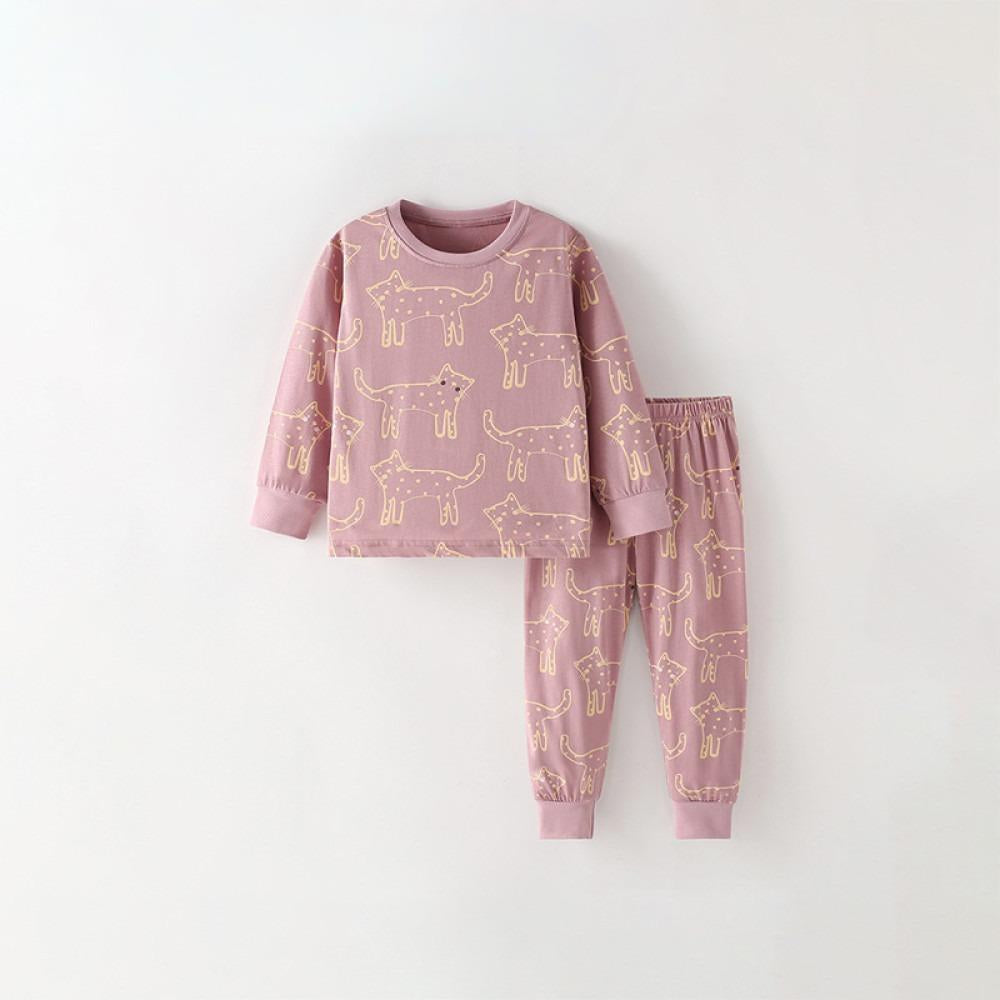 Toddler & Kids Mauve Cat Print Pajama Set