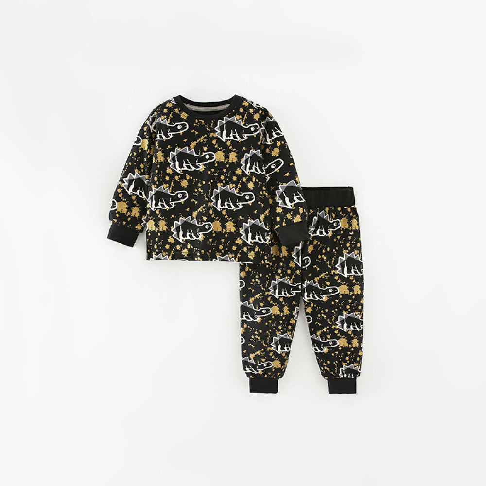 Black Dinosaur Print Pajama Set