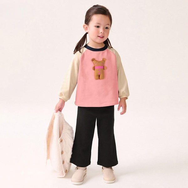 Toddler & Kids Pink Teddy Bear Long Sleeve Top and Black Pants Set