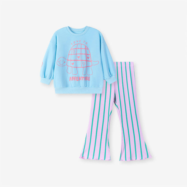 Girls Blue Turtle Sweatshirt Striped Pants Set 2T 7T image 13