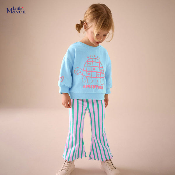 Girls Blue Turtle Sweatshirt Striped Pants Set 2T 7T image 1