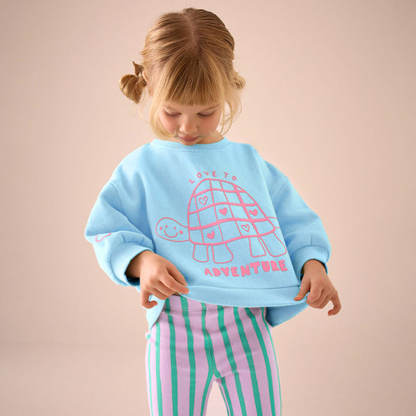 Girls Blue Turtle Sweatshirt Striped Pants Set 2T 7T image 2