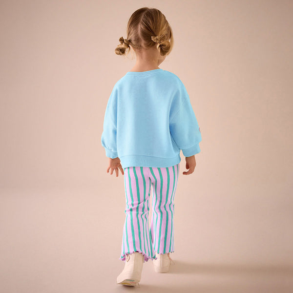 Girls Blue Turtle Sweatshirt Striped Pants Set 2T 7T image 3