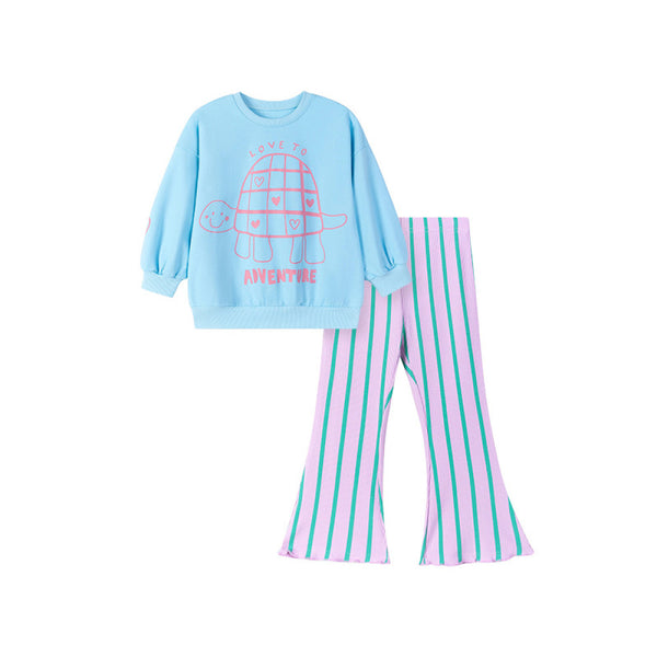 Girls Blue Turtle Sweatshirt Striped Pants Set 2T 7T image 5