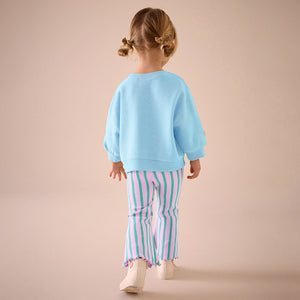 Girls Blue Turtle Sweatshirt Striped Pants Set 2T 7T image 3