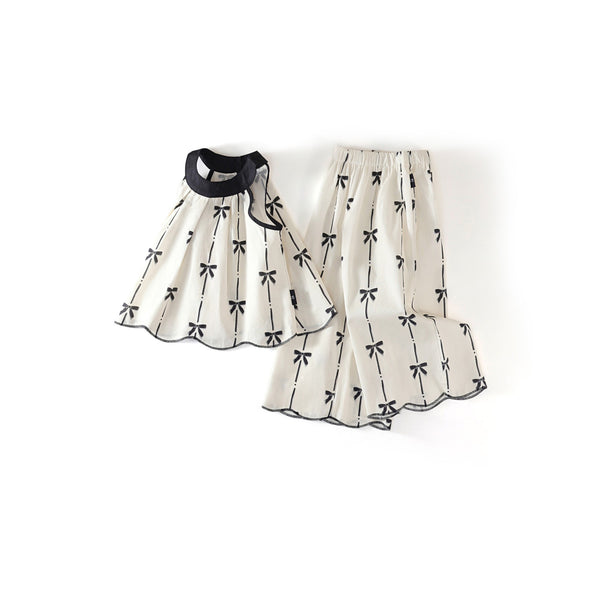 Toddler and Kids Girl Sleeveless Bow Print Outfit Set