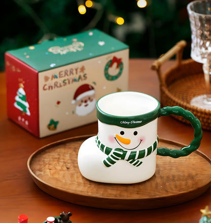 Whimsical Christmas Character Mugs Set - Santa and Snowman Sock Shaped Ceramic Cups - Yarafly 