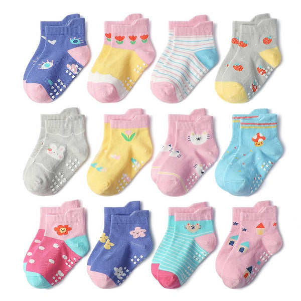 "Adelaide" Girls Anti-Slip Ankle Socks -6-Pack