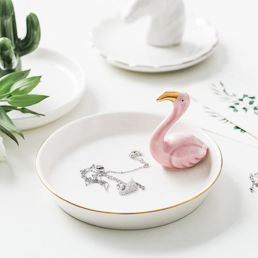 Ceramic Pink Flamingo Jewelry Plate with Gold Beak - Yarafly 