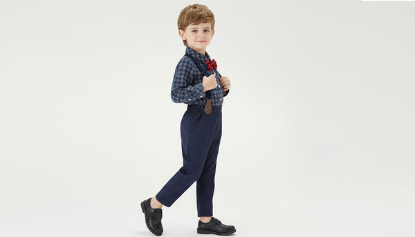 Toddler and Kids Boys Long Sleeve Shirt with Bib Pants Gentleman Suit