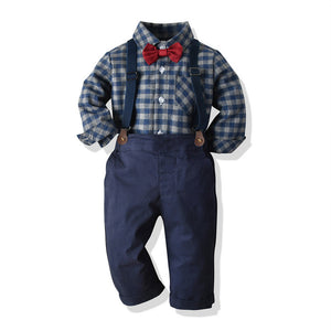 Toddler and Kids Boys Long Sleeve Shirt with Bib Pants Gentleman Suit