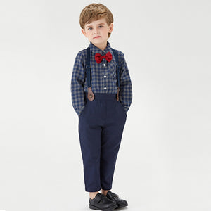 Toddler and Kids Boys Long Sleeve Shirt with Bib Pants Gentleman Suit