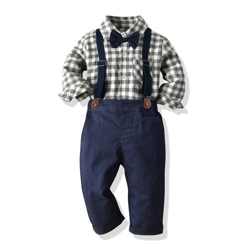 Toddler and Kids Boys Long Sleeve Shirt with Bib Pants Gentleman Suit