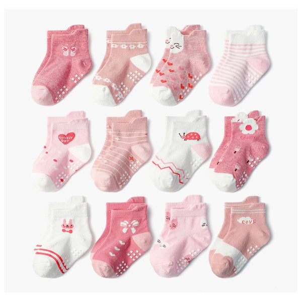 "Adelaide" Girls Anti-Slip Ankle Socks -6-Pack
