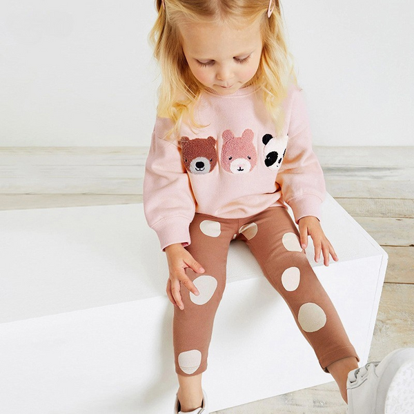Fleece-Lined Bear Sweatshirt & Polka Dot Leggings Set-Toddler & Kids