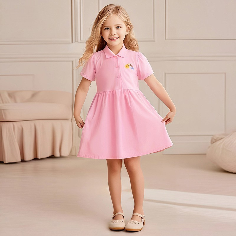 Toddlers & Kids Polo Cotton Dress with Rainbow Embroidery