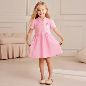 Toddlers & Kids Polo Cotton Dress with Rainbow Embroidery