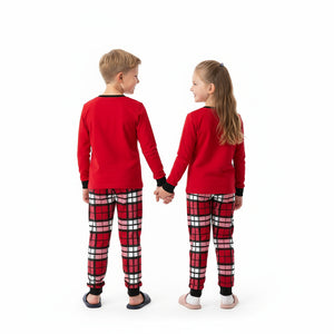 Red Plaid Boss Bear Christmas Pajama Set for Toddler and Kids Boys and Girls
