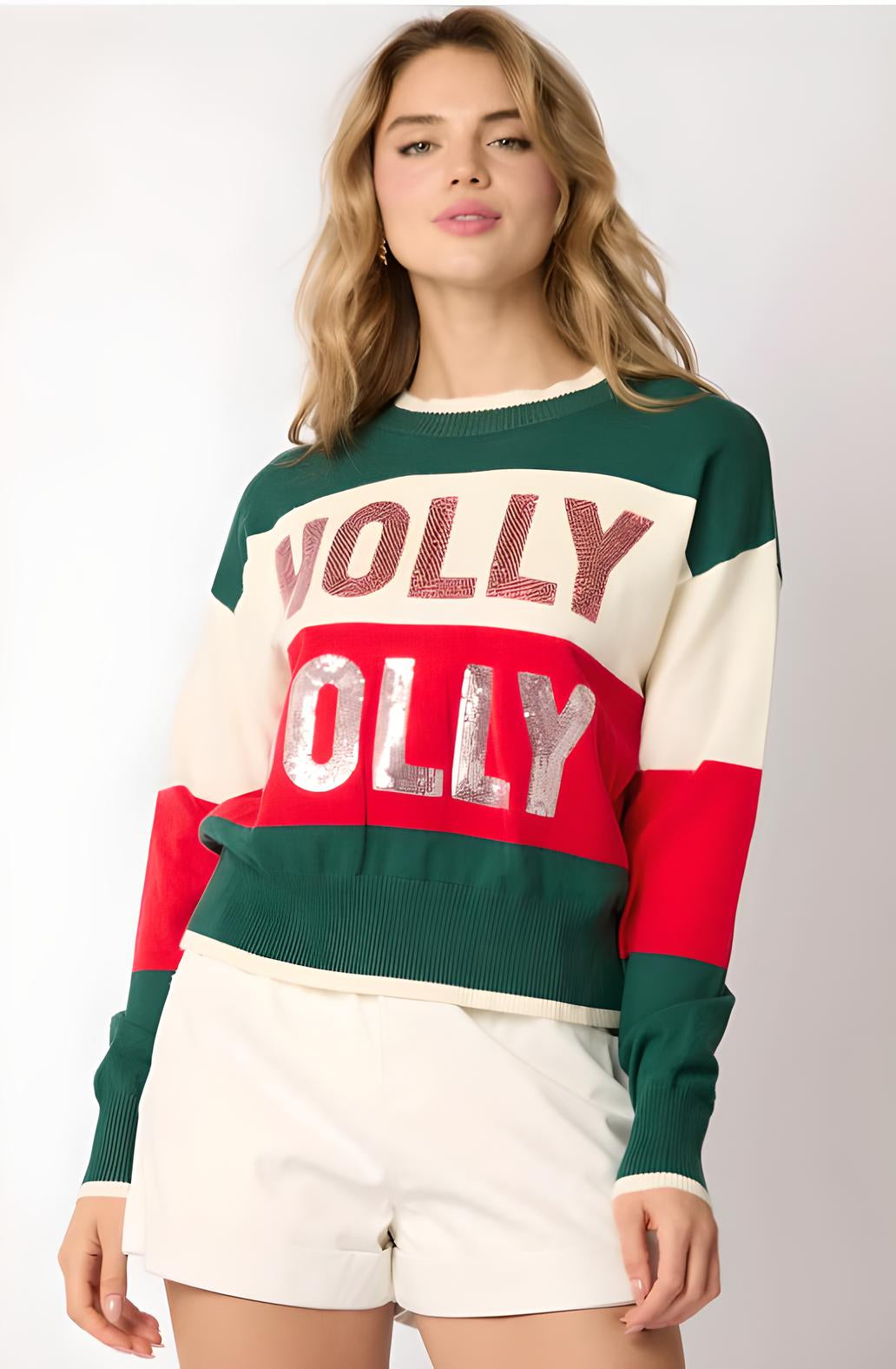 Holly Jolly Christmas Sweater | Festive Knit Jumper | Holiday Fashion - Yarafly 