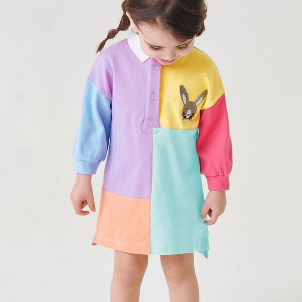 Kids and Toddlers Colorful Patchwork Bunny Polo Dress