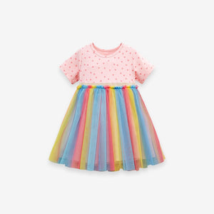 Toddlers & Kids Pink Polka Dot & Rainbow Tulle Dress