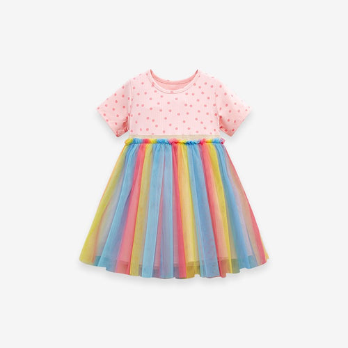 Toddlers & Kids Pink Polka Dot & Rainbow Tulle Dress